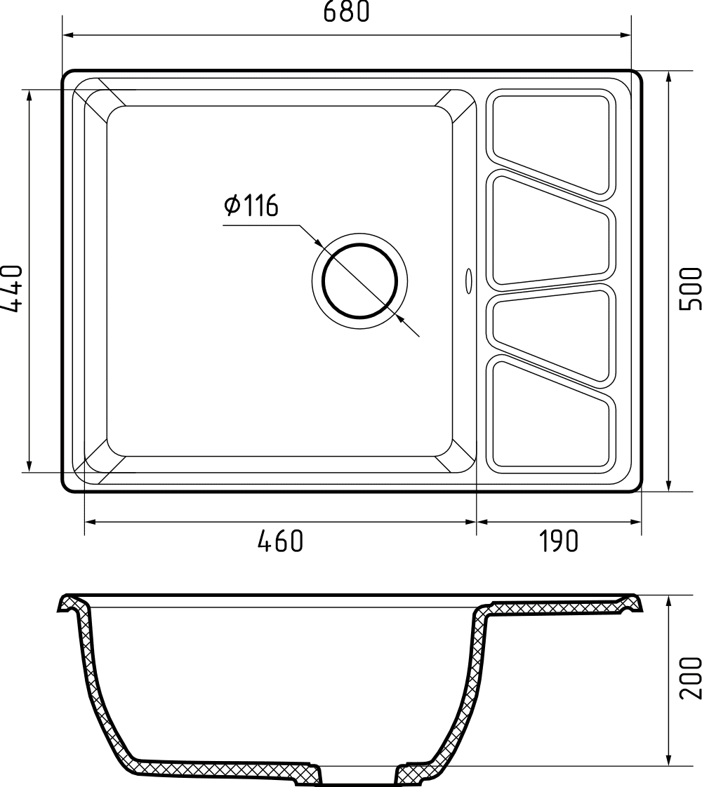 Кухонная мойка Искусственный камень VERTEX S192 GranFest V-680L-S192 - Вид №1