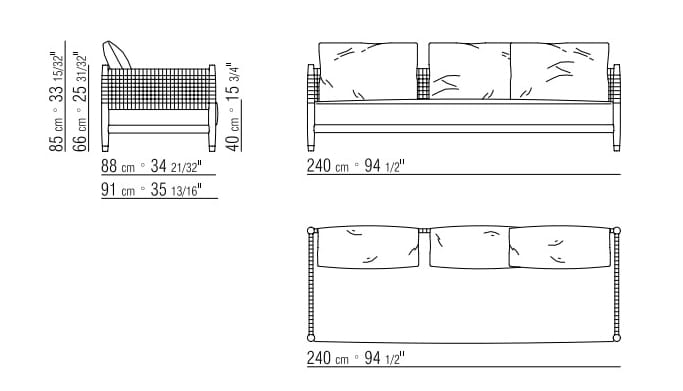 3-местный диван из ткани и соломенной ткани Flexform Parker ARCH-00095582 - Вид №2