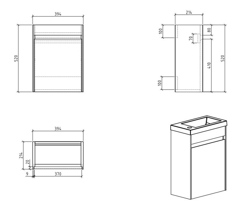 Мебель для ванной BelBagno PIETRA MINI-400-SCM правосторонняя  - Вид №4