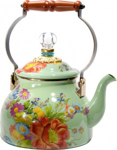 10594950 Mackenzie-Childs Чайник 2л Flower Market (зеленый) 18Dx27H сталь, эмаль, бронза, дерево, стекло