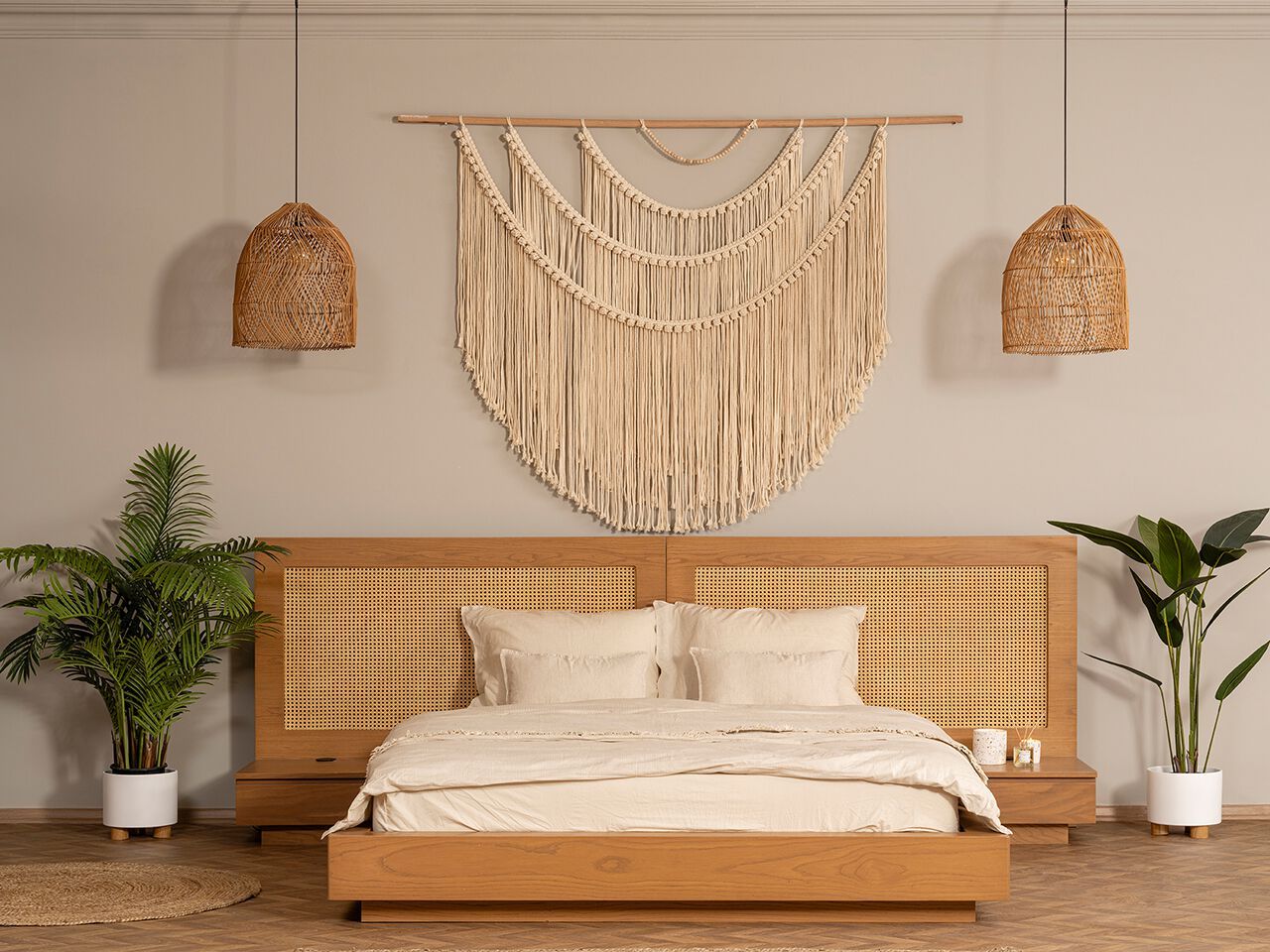 Деревянная и плетеная двуспальная кровать со встроенными тумбочками NDESIGN Clay ARCH-00135095 - Вид №2