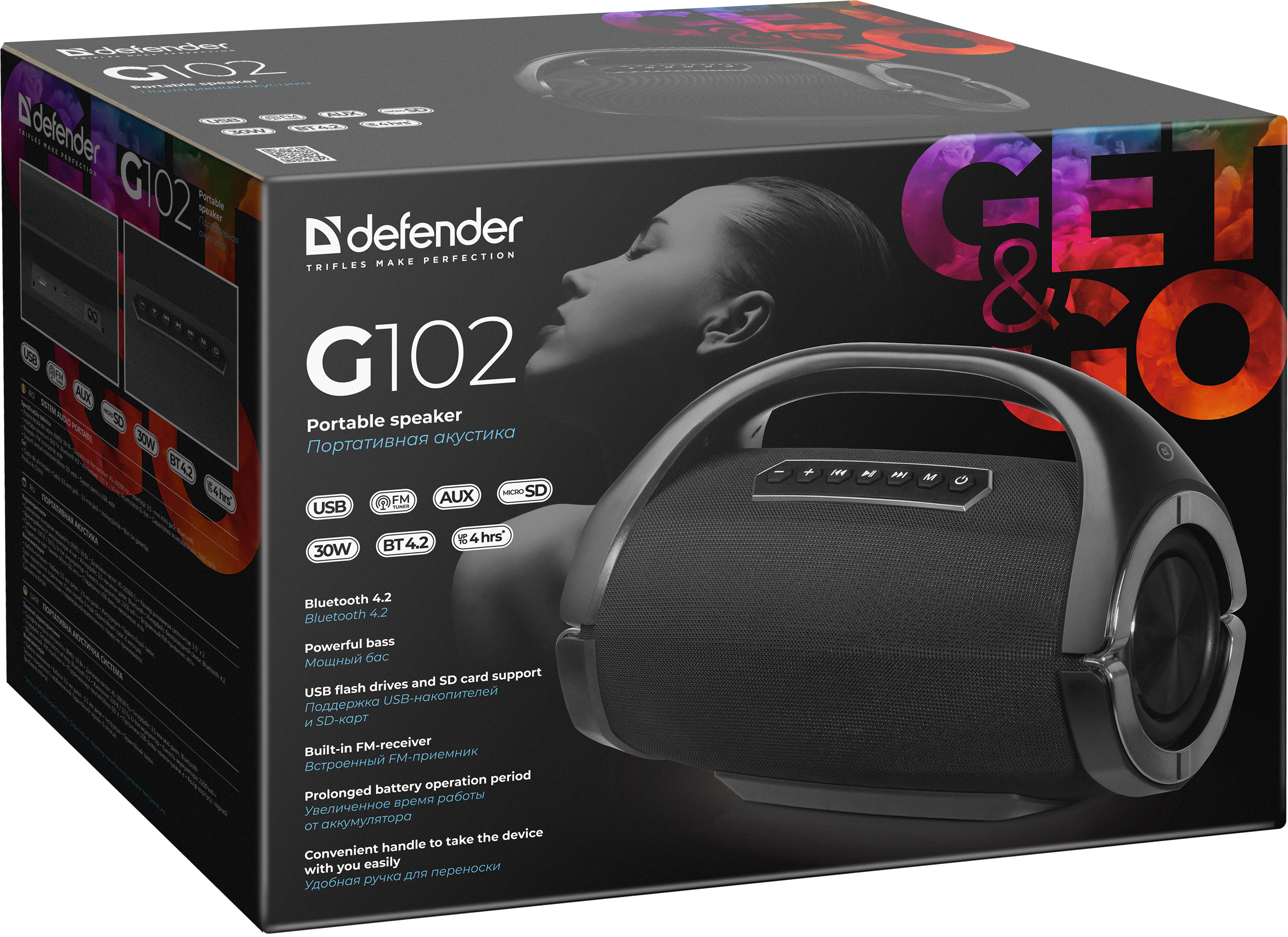65690 портативная акустика g102 bluetooth,30вт, fm/microsd/usb Defender Santreyd  - Вид №3