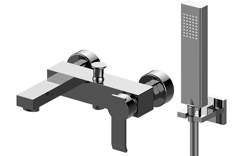 EX-3776-LM38W Настенный смеситель для ванной с душевым комплектом GRAFF Qubic