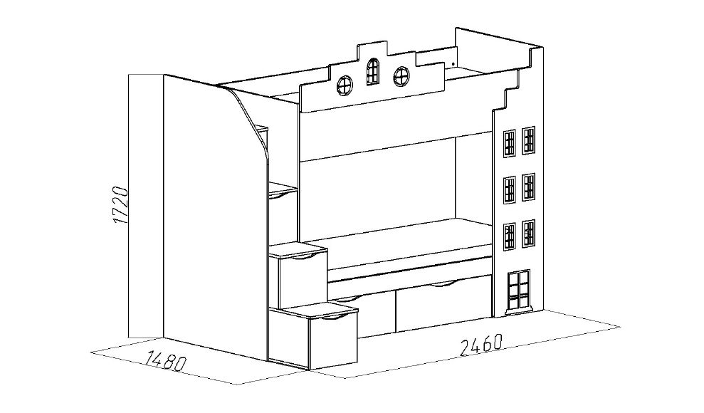 Кровать подростковая двухъярусная с 2 ящиками правая "Амстердам" МАНДАРИН АМСТЕРДАМ 179537 Разноцветный;белый;красный Santreyd  - Вид №3