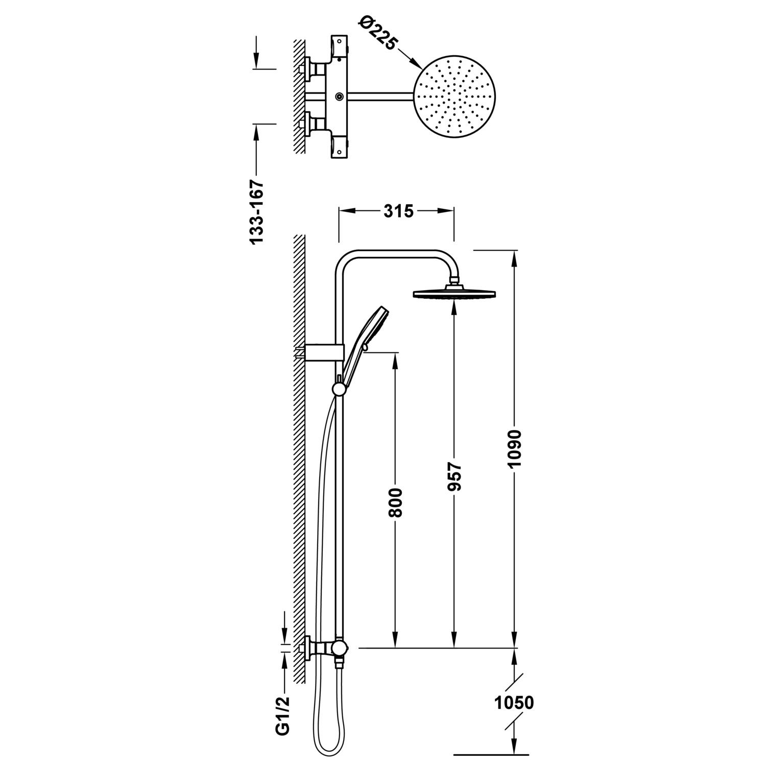 НАСТЕННЫЙ 2-полосный настенный термостатический смеситель для душа-19039315 TRES Thermostatic - Вид №1