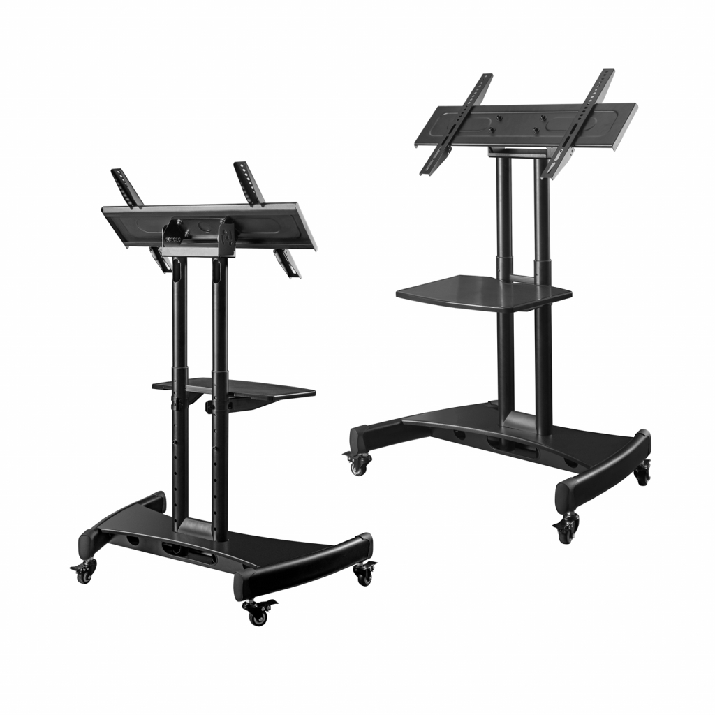 TS1330 BLACK Мобильная стойка на 1 для тв и сенсорных панелей/ 32-65" от 200х200 до 400х600 наклон 0-90º макс нагр 60кг высота 700-1200мм, кабель-канал, регулировка полки по высоте, колесики с блокировкой, размер основания: 840х550 мм, черная ONKRON Santreyd  - Вид №5