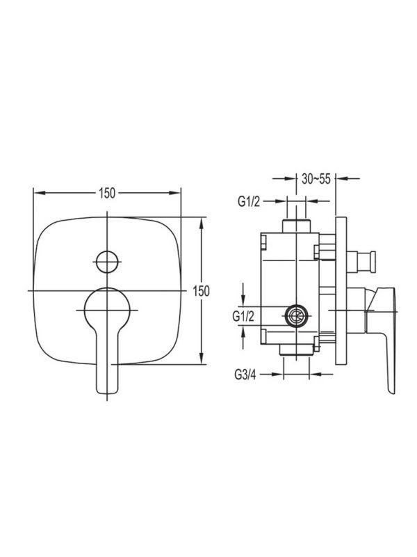Встраиваемый однорычажный смеситель для душа с переключателем Cezares TESORO-F-VDIM-01 - Вид №1