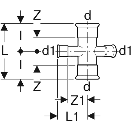 61406 Крестовина двухплоскостная редукционная Geberit Mapress из меди 30° Geberit  - Вид №2