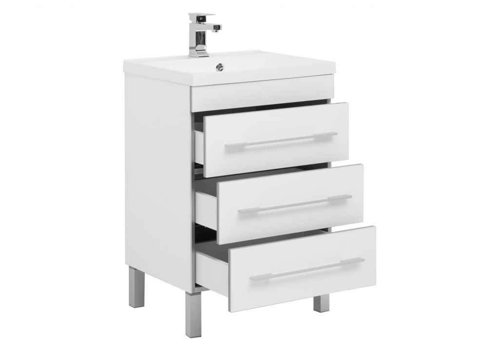 Тумба с раковиной Aquanet Верона NEW 58 белый (напольная 3 ящика) 0017825300204117 - Вид №1