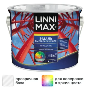 Грунт-эмаль по ржавчине Linnimax Быстросохнущая шелковисто-матовая цвет прозрачный база 3 2.35 л