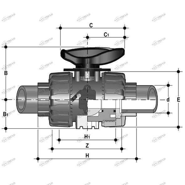 SANIT 05187000000 2-ходовой шаровой кран d16-63, VKR DualBlock®, ПП, сварочные рукава, EPDM 