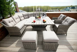 Обеденная группа с диваном на 11 персон "Сорренто" BESTA FIESTA ПЛЕТЕНАЯ 048381 Бежевый