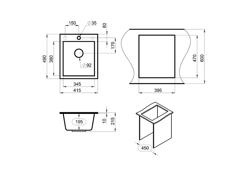 4201, ПИРИТ, кухонная мойка, кварц GRANULA 4201-ST72 - Вид №3