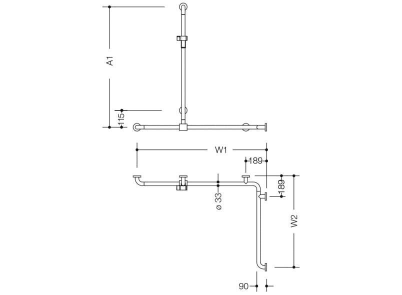 805.35.3S Поручень для душа с держателем для душа, нестандартная длина HEWI Greifen  - Вид №1