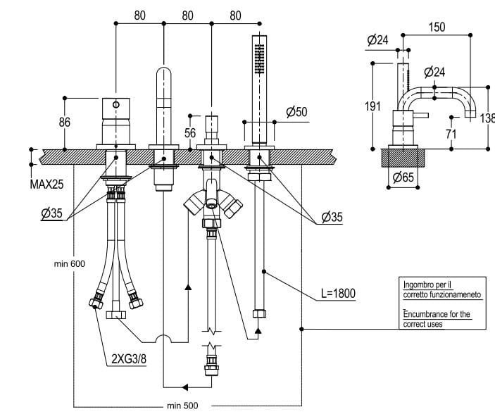 Встраиваемый смеситель для ванны с 4 отверстиями Ritmonio Diametro35 S ARCH-00029909 - Вид №2