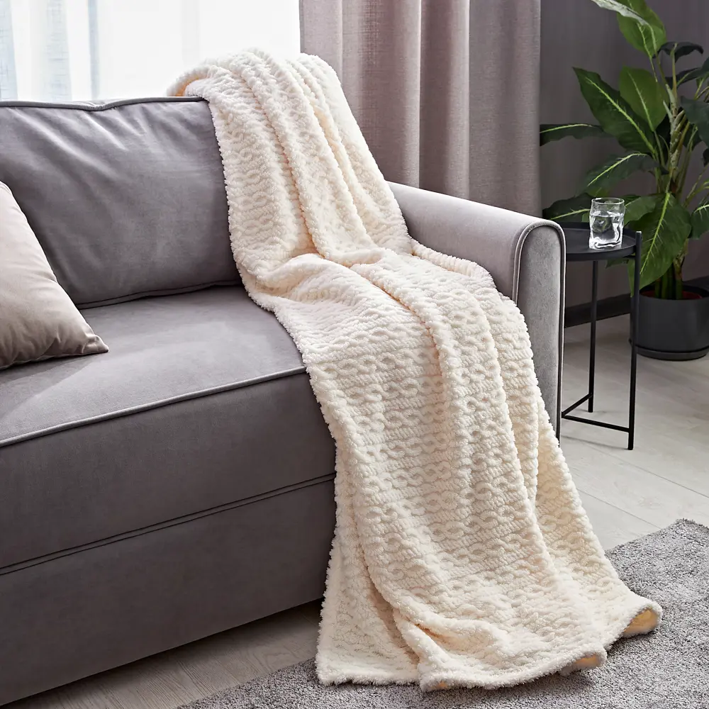 Плед STOLITSA TEKSTILYA Braid: уютный велсофт экрю 180×200 см 88035588 СТОЛИЦА ТЕКСТИЛЯ STLM-1035611 - Вид №3