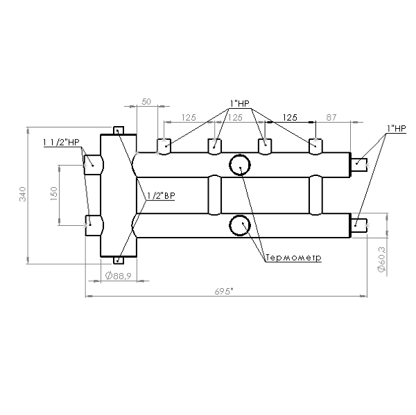 Купить Распределительный коллектор с гидрострелкой 120 кВт, 2+1 контур Прокситерм GSK4021 - Вид №7
