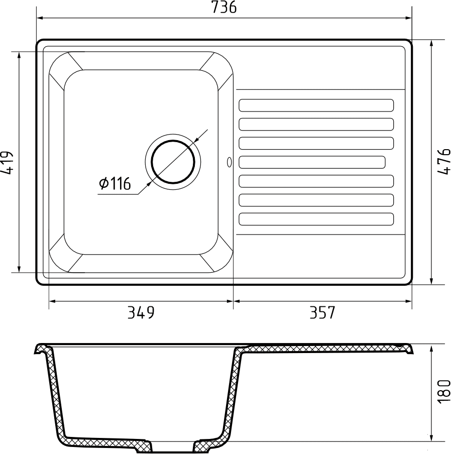 Кухонная мойка Кварц QUARZ S474 GranFest 78-S474 - Вид №1