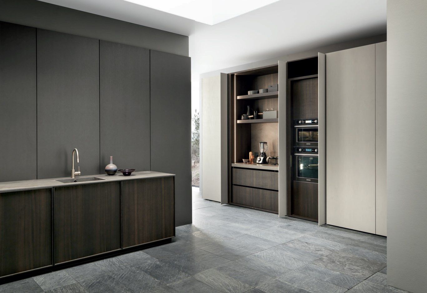 Линейная кухня из эвкалипта, керамики и milltech MODULNOVA Frame ARCH-00084296 - Вид №1