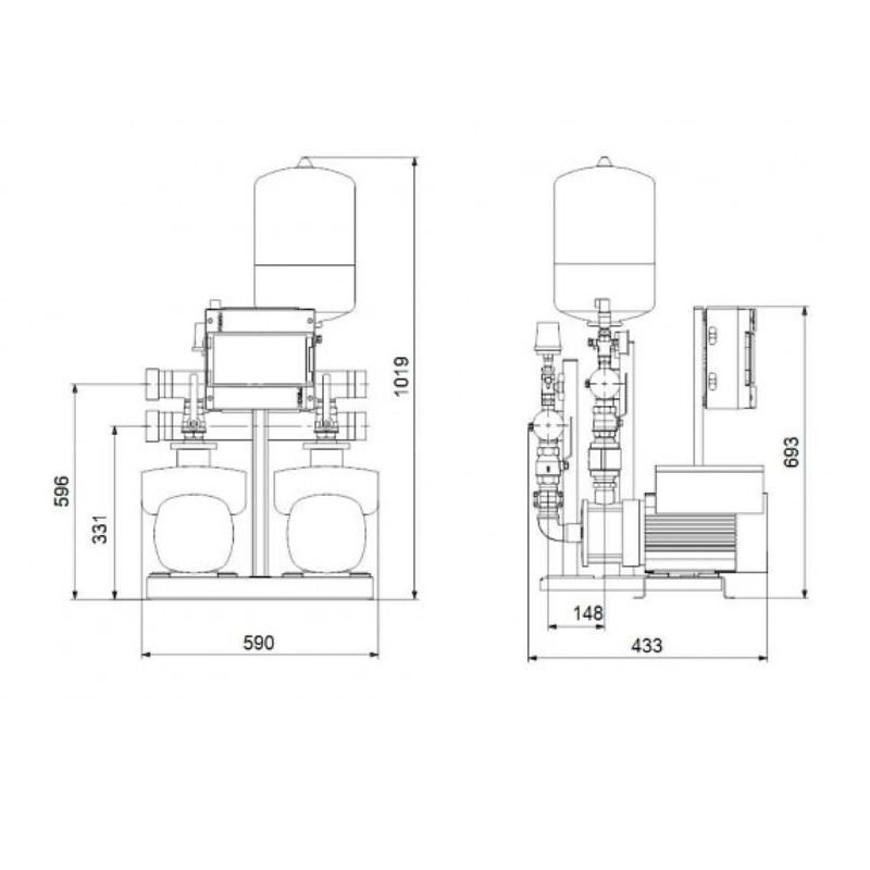 Установка для водоснабжения HYDRO Grundfos MULTI-E 2 CME3-05, 3x380В 6.5A 1,1 кВт 98494923 - Вид №2