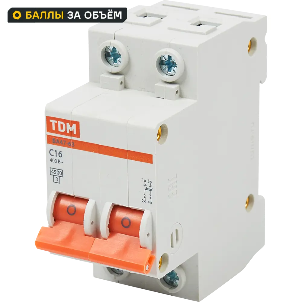 Автоматический выключатель TDM Electric ВА47-63 2P C16 А 4.5 кА SQ0218-0011 84399472 STLM-2176129 