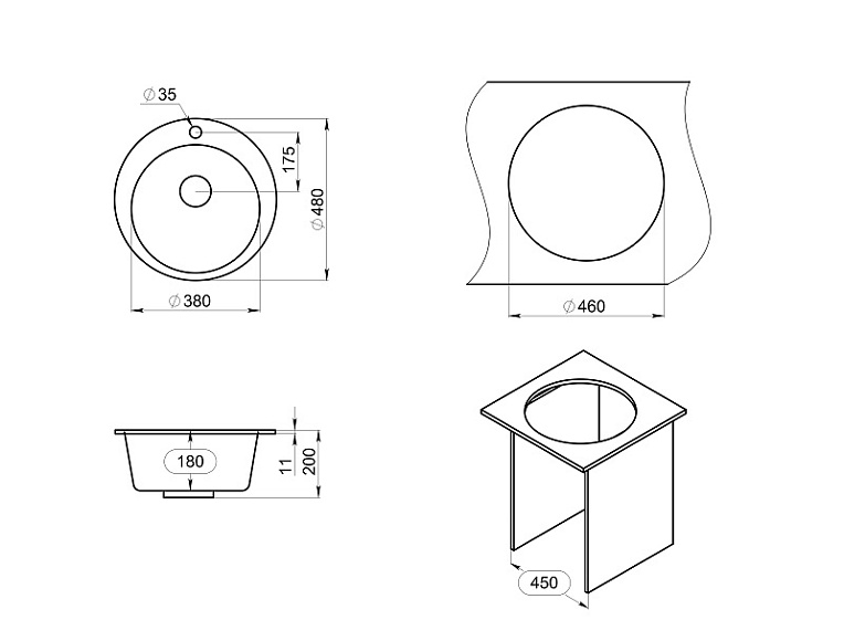 4801, ГРАФИТ (ЧЁРНО-СЕРЫЙ), кухонная мойка, кварц GRANULA 4801-ST57 - Вид №3