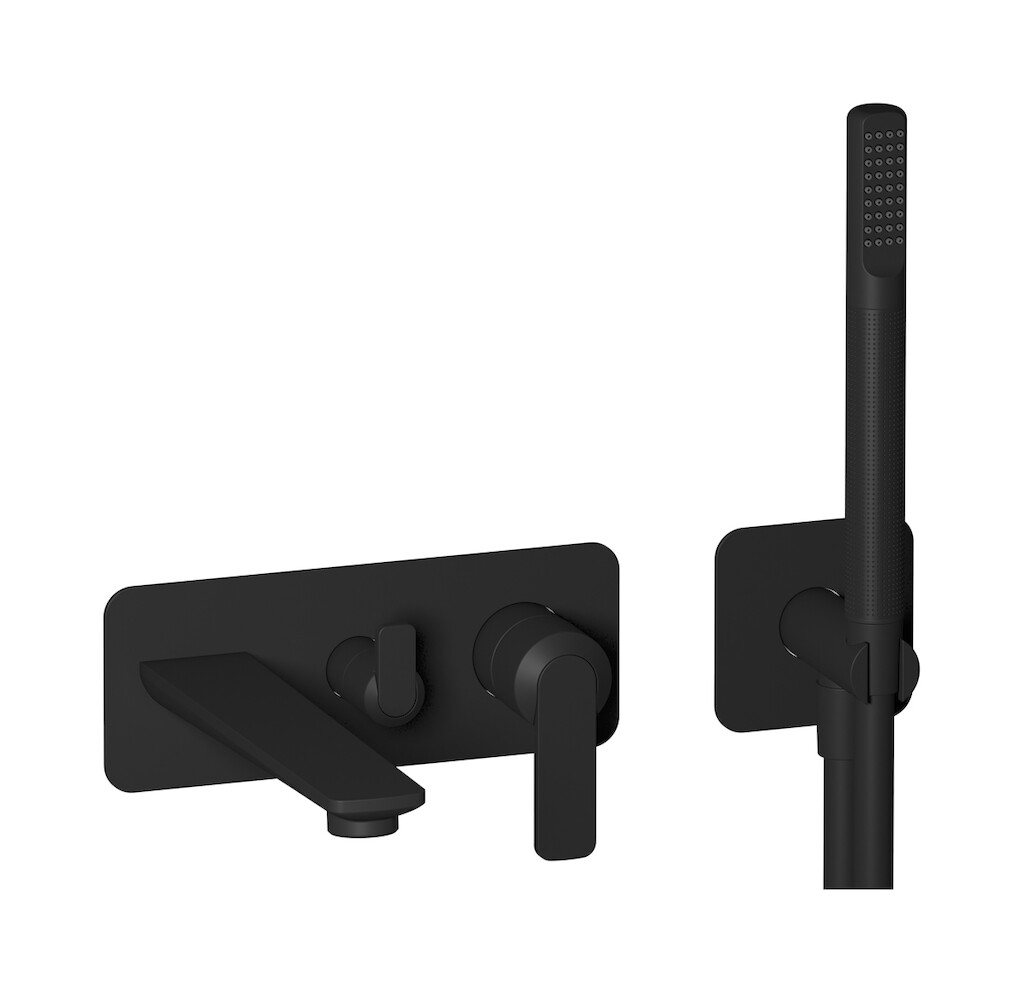 Настенный смеситель для ванны с изливом и отдельным душем WE ARE IB c6498np Matt Black C-67