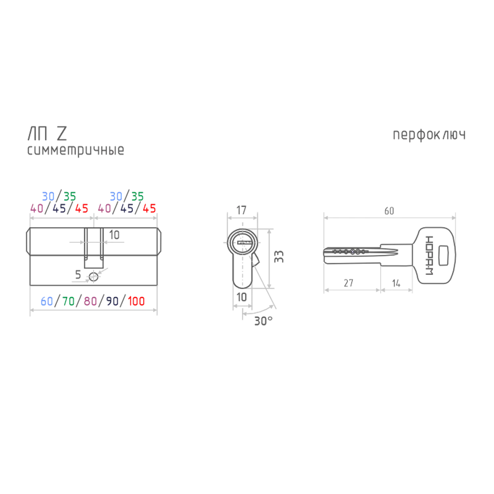 НОРА-М Цилиндр дверной симметричный 45x45 мм с перфорированными ключами 86134719 STLM-1450565 - Вид №4