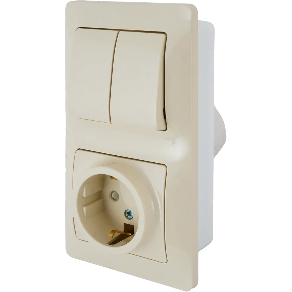 Блок выключатель с розеткой Schneider Electric Glossa бежевый, 2 клавиши 82170747 STLM-0021046 - Вид №1