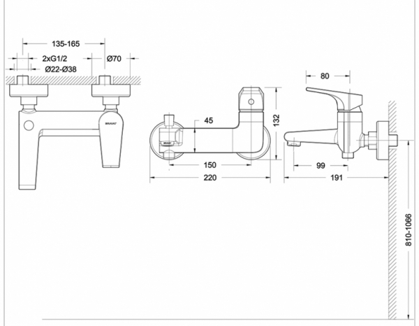 Смеситель для ванны короткий излив VEGA F6119177CP-01 bravat - Вид №1