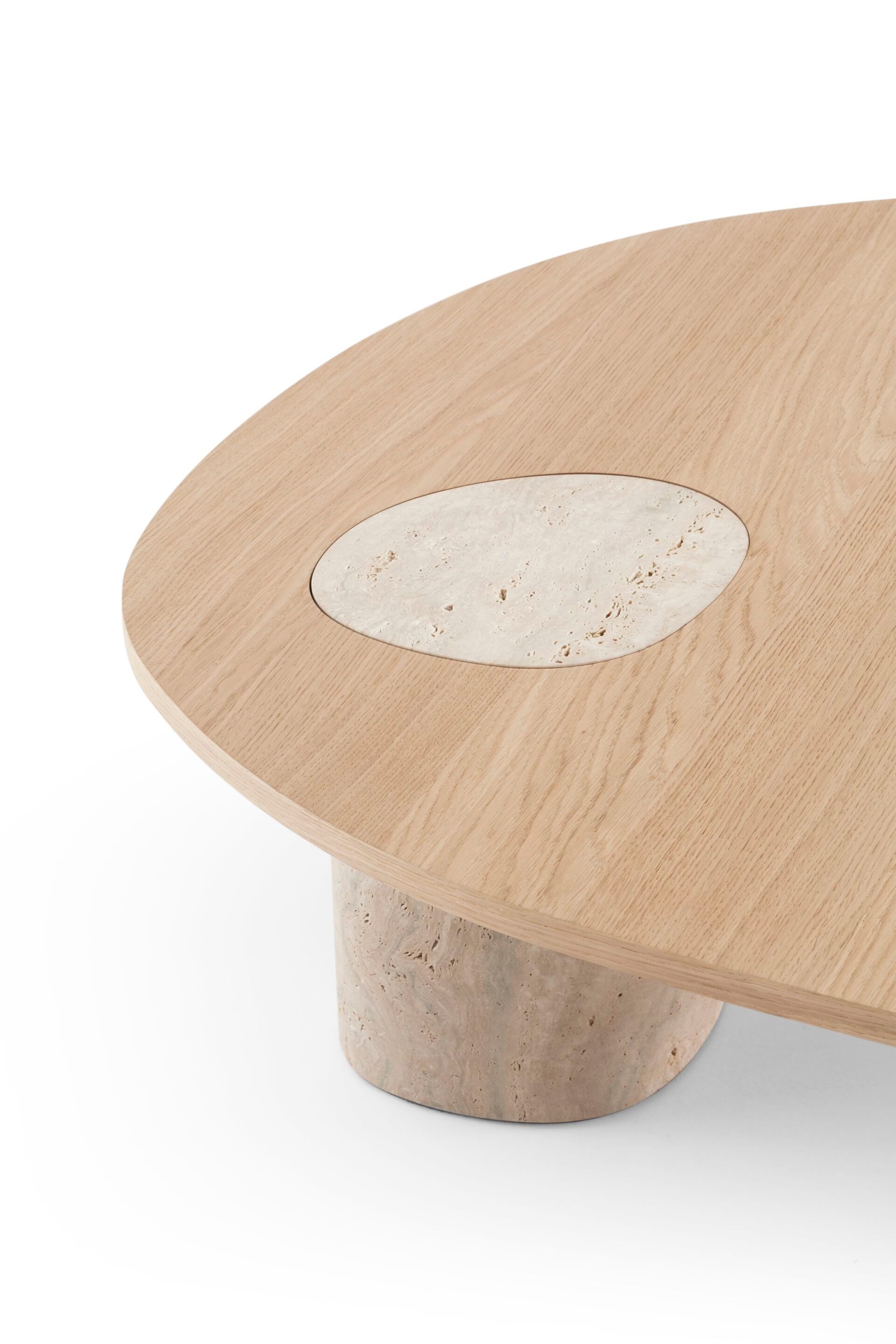 Травертин журнальный столик с деревянной столешницей Morica Design Haute Couture ARCH-00145254 - Вид №1