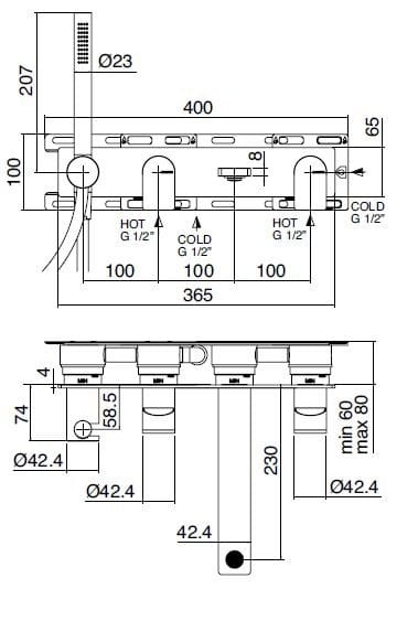 Настенный смеситель для ванны с ручным душем Zazzeri Q316 ARCH-00031926 - Вид №2