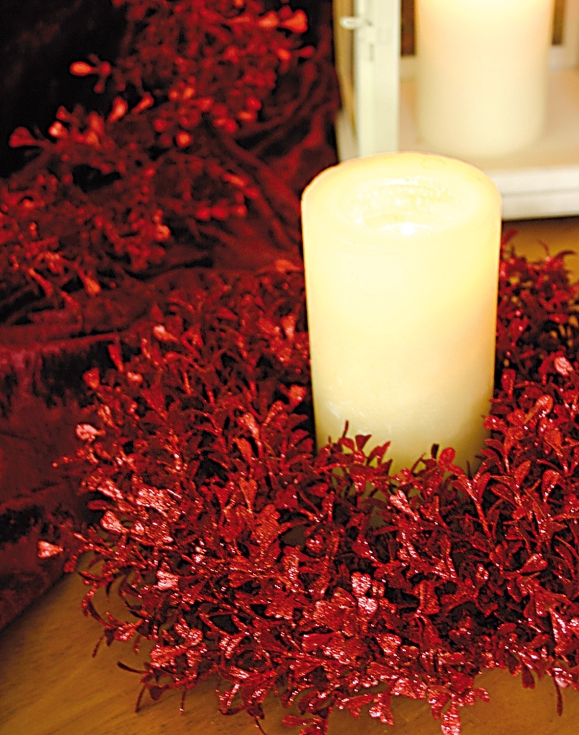 1655 444 a3 Искусственный венок из самшита с глиттером, синтетический материал, Ø 30 см, красный H-andreas 