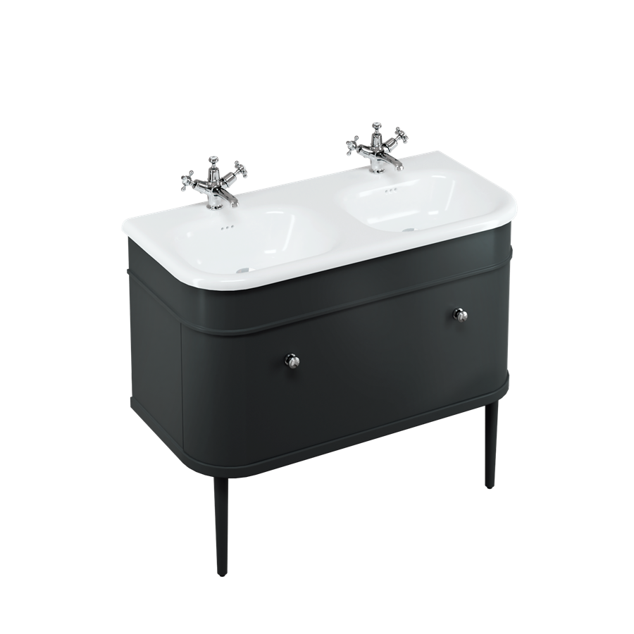 Burlington Chalfont Chalfont 1000мм Тумба с одним выдвижным ящиком - Матовый черный с никелевыми ножками CH100MB-CHLEGNKL  - Вид №1