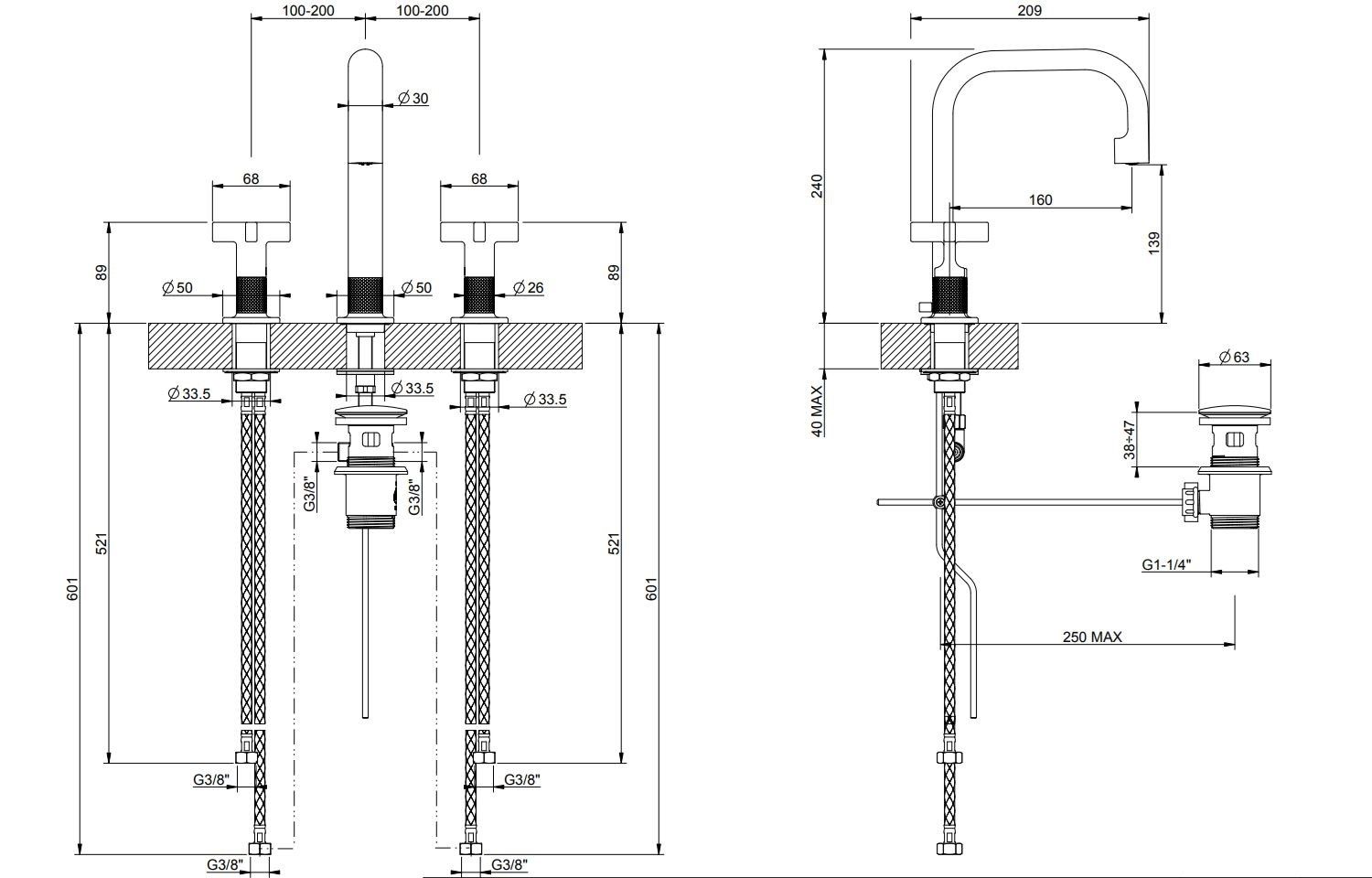 Латунный смеситель для раковины с 3 отверстиями Gessi гравированный ARCH-00143898 - Вид №2