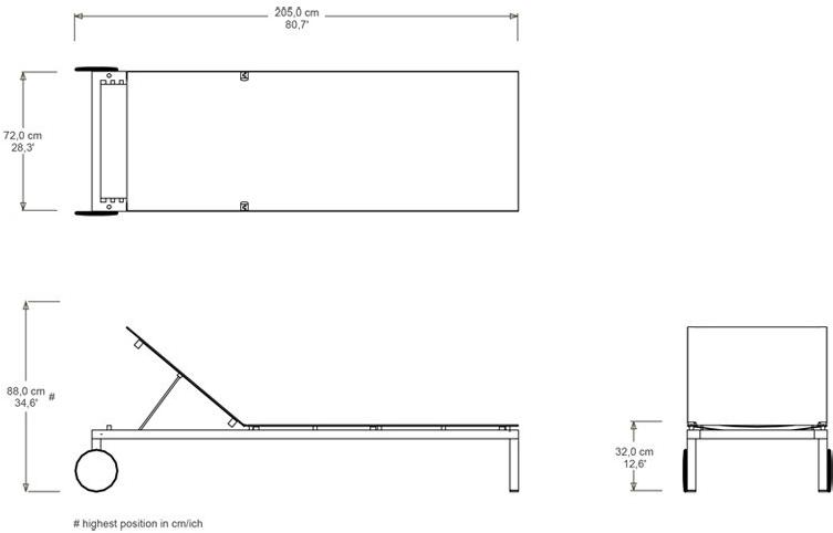 TRIBÙ Садовая кушетка с откидной спинкой batyline® на колесиках Natal alu 05940 - Вид №5