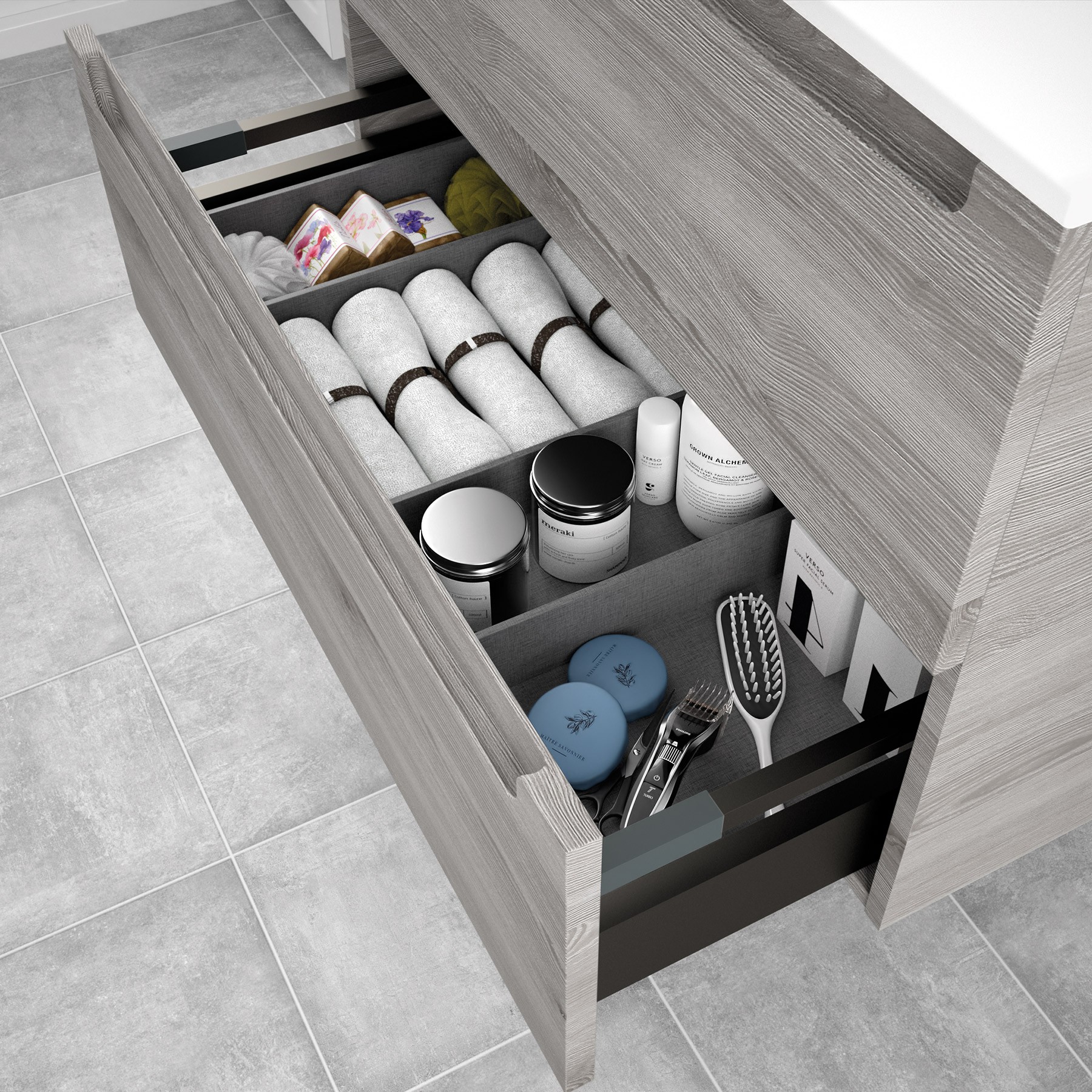 23929 SALGAR Мебель под умывальник MONTERREY 600 2 металлических ящика BAY PINE 598 x 540 x 450 мм Лавровая сосна  - Вид №2