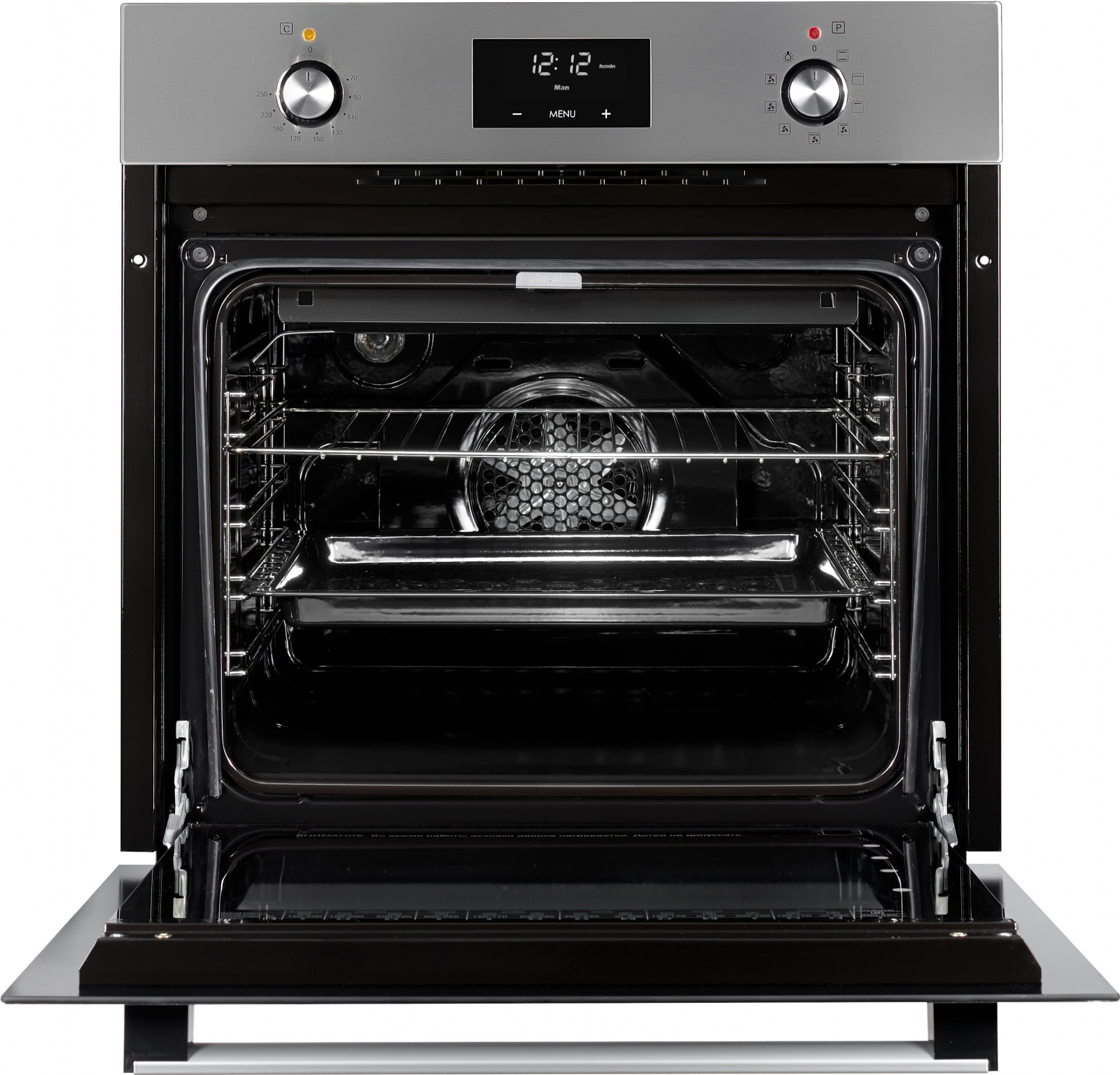 EOV 29 PDX 59.5х59.5x61 см, 64л, 9 режимов, утапливаемые переключатели, дисплей, электронное управление с сенсорными кнопками, гриль, конвекция, нержавеющая сталь/черное стекло Weissgauff Santreyd  - Вид №1