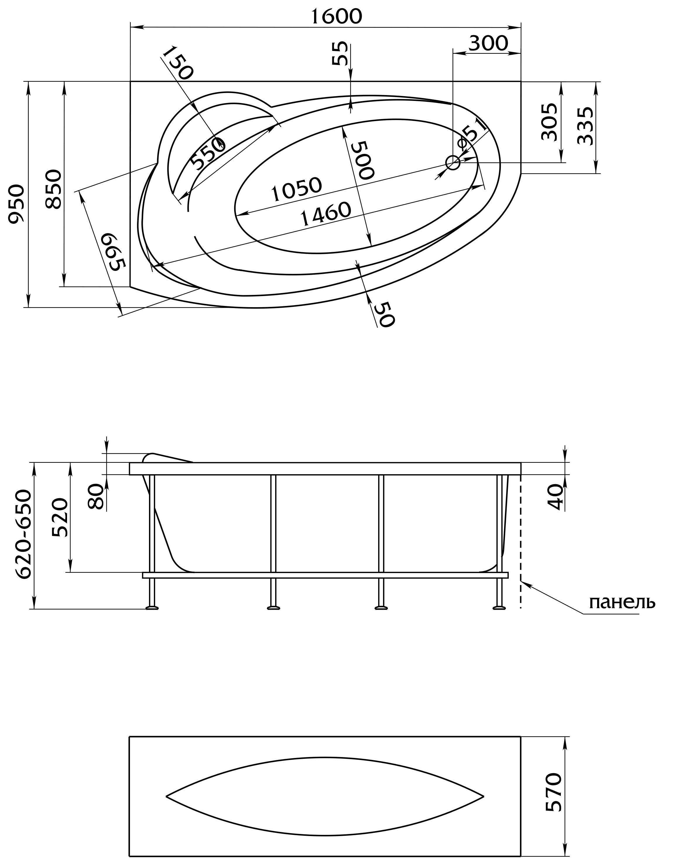 У24038 Ванна Marka One JULIANNA 160x95 1 Marka JULIANNA  - Вид №5