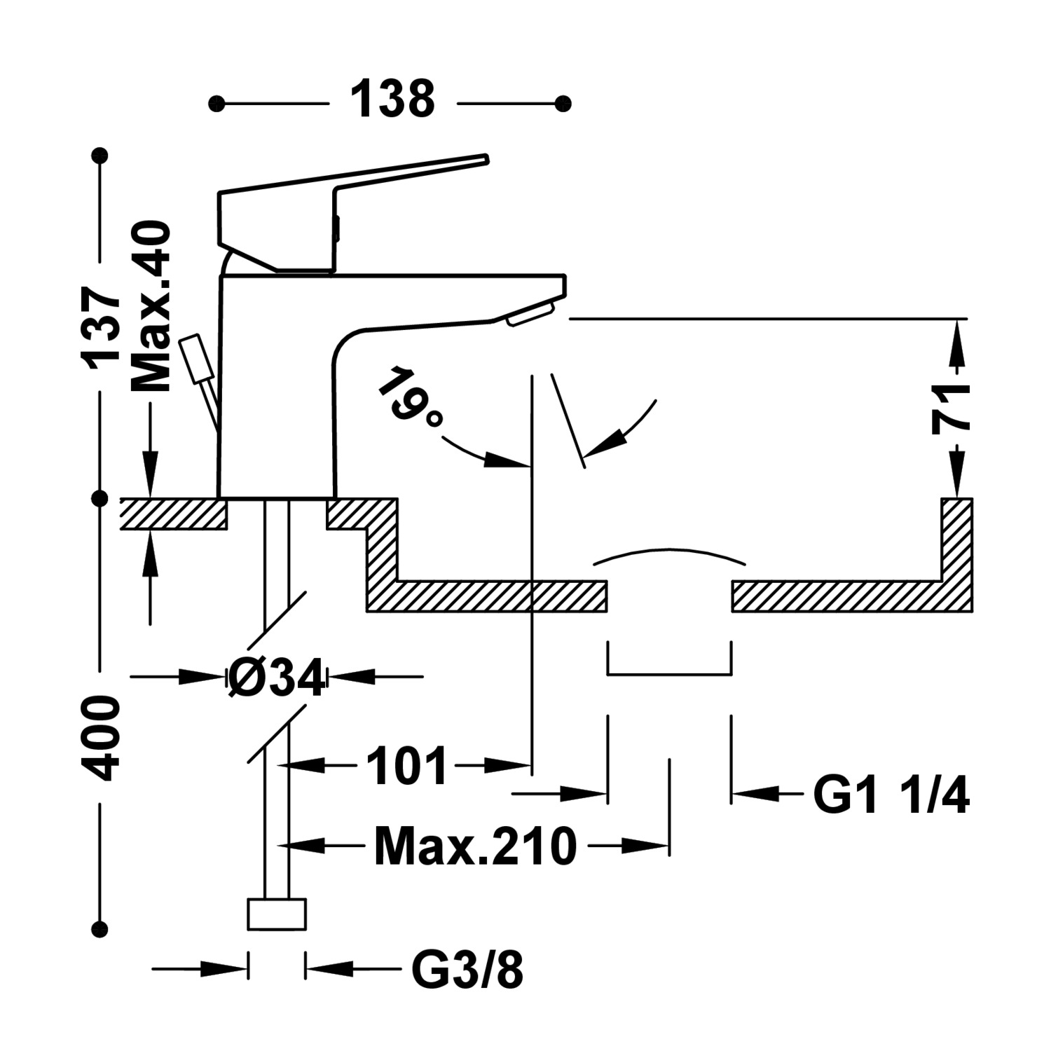 Базовый смеситель для раковины с одной ручкой и автоматическим сливом-21510303DA TRES Base - Вид №2