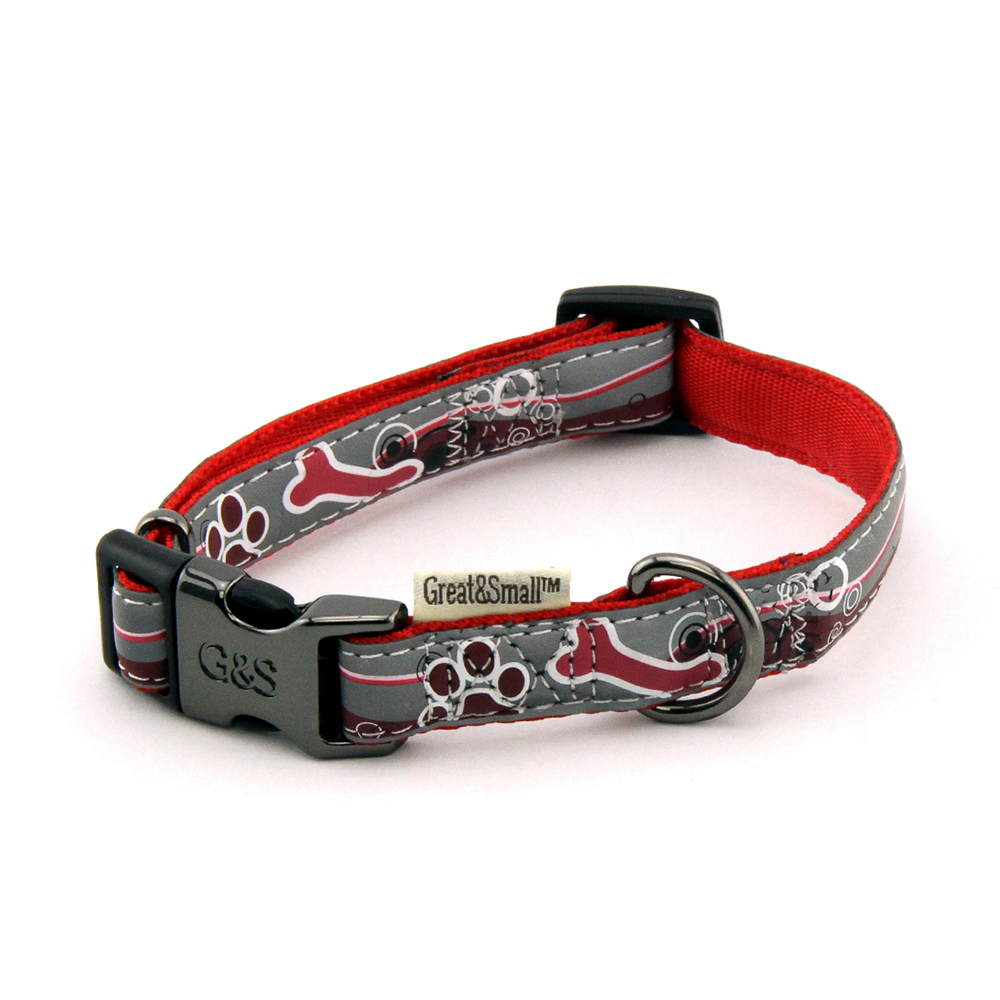 ПР0043626 Ошейник для собак светоотражающий 15х300-450мм нейлон красный Great&Small 