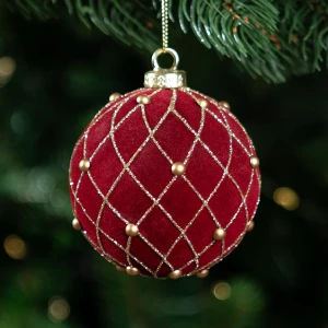 Елочный шар KREAFORTA с блестками и бусами, красный, ø8 см 89420665