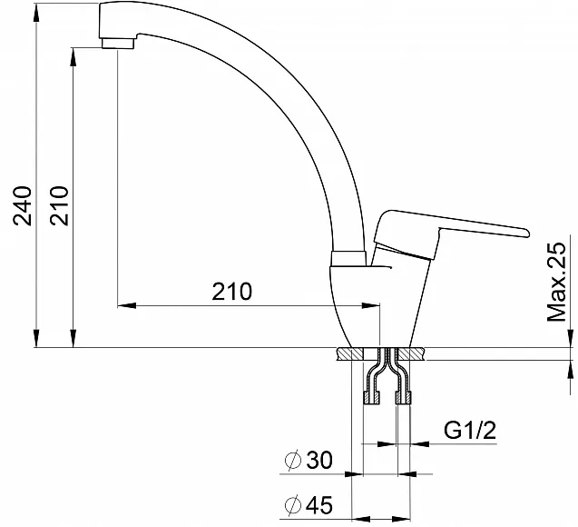 2024, АЛЮМИНИУМ, СМЕСИТЕЛЬ КУХОННЫЙ GRANULA 2024-ST44 - Вид №2