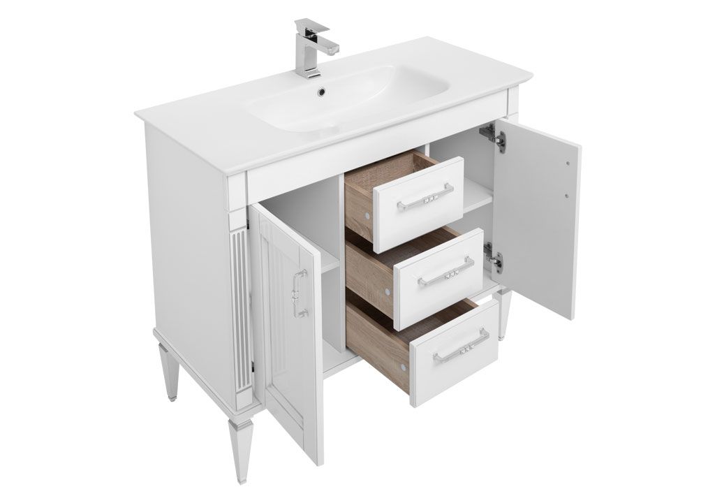 Комплект мебели для ванной Aquanet Селена 105 белый/серебро (3 ящика, 2 дверцы) 00233129 - Вид №3