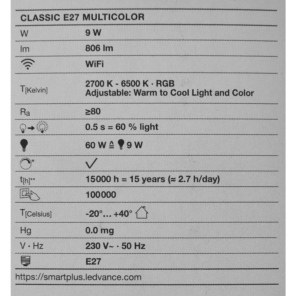 Набор умных ламп светодиодных Wi-Fi Osram Smart Plus E27 220-240 В 9 Вт груша матовая 806 лм изменение цвета RGB LEDVANCE STLM-2106219 - Вид №9