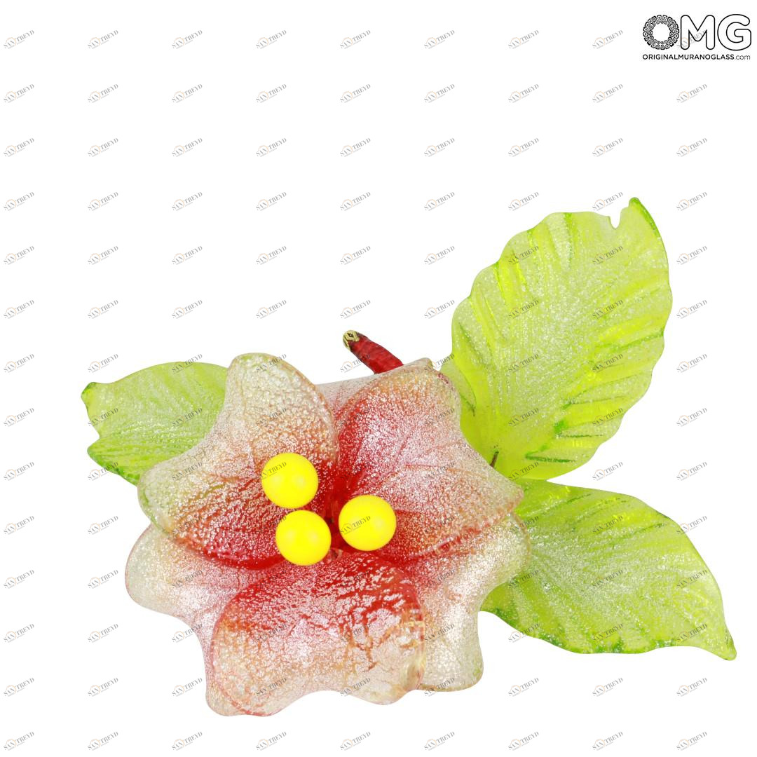 1550 ORIGINALMURANOGLASS Красно-белый цветок из муранского стекла 12 см 