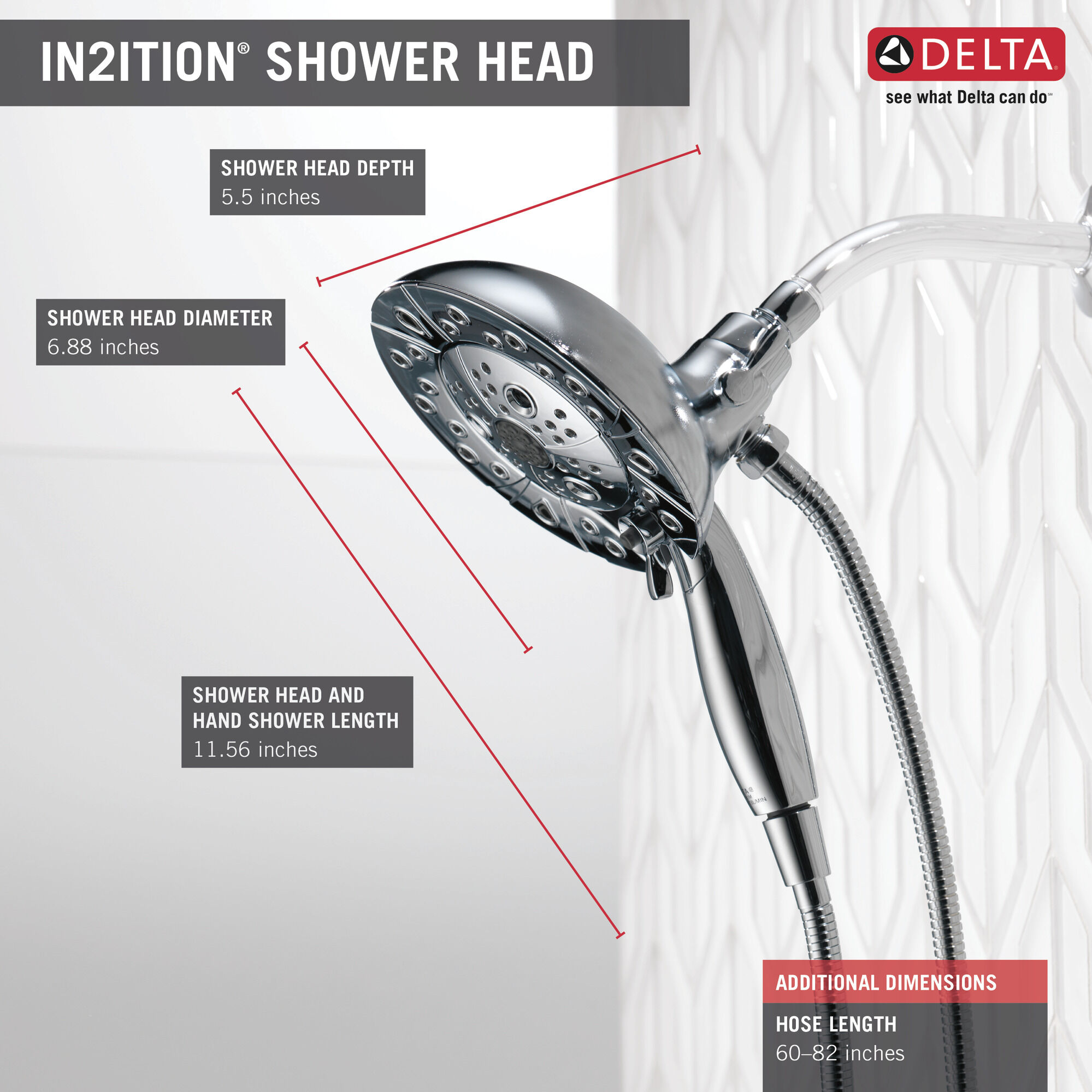 58480-PK H2Okinetic® In2ition® Душ два в одном с 5 настройками Delta Faucet Universal Showering Хром  - Вид №5