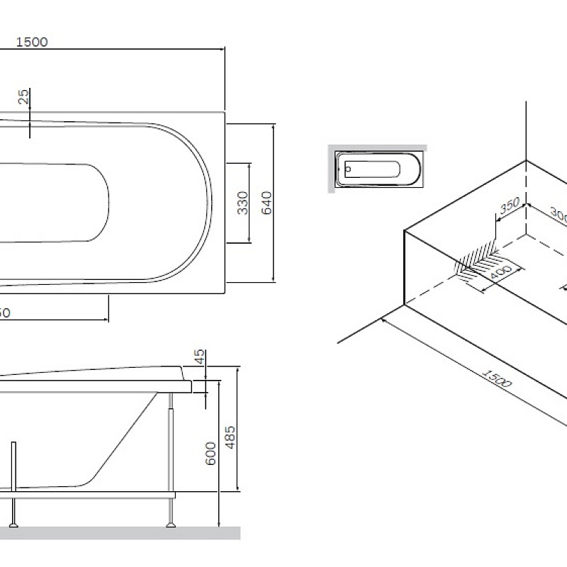 W80A-150-070W-R каркас для ванны A0 150х70 см шт AM.PM Like - Вид №1