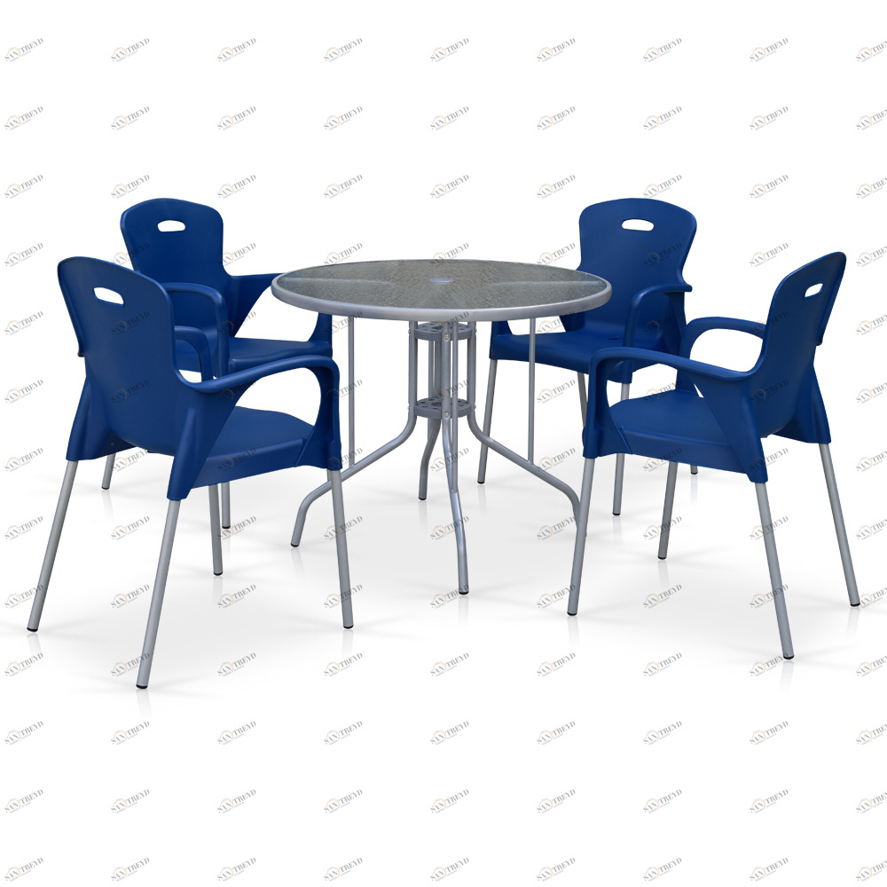 Обеденная группа металлическая на 4 персоны голубая Afina Blue AFINA  00-3881238 Синий 