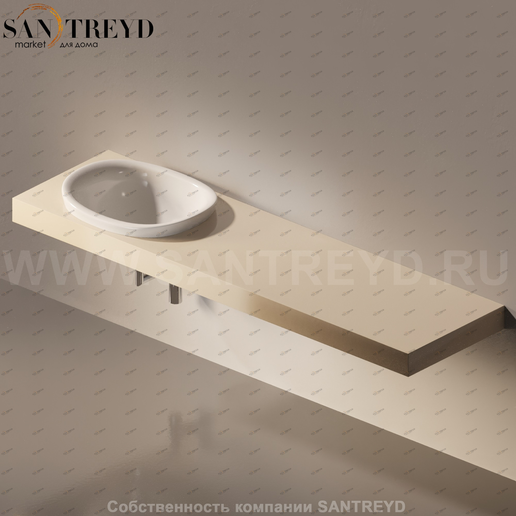 Flaminia IO e SI Столешница с отверстием под раковину от 80 до 250 см бежевая IO60M4.1015 Ceramica Flaminia IO60M41015